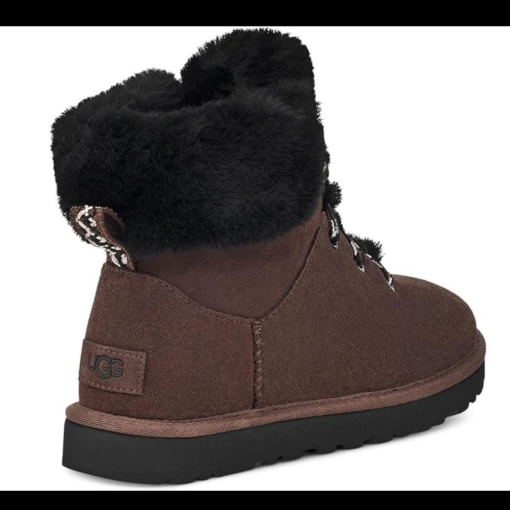 UGG Brown and Black Winter Boots with Plush Fur